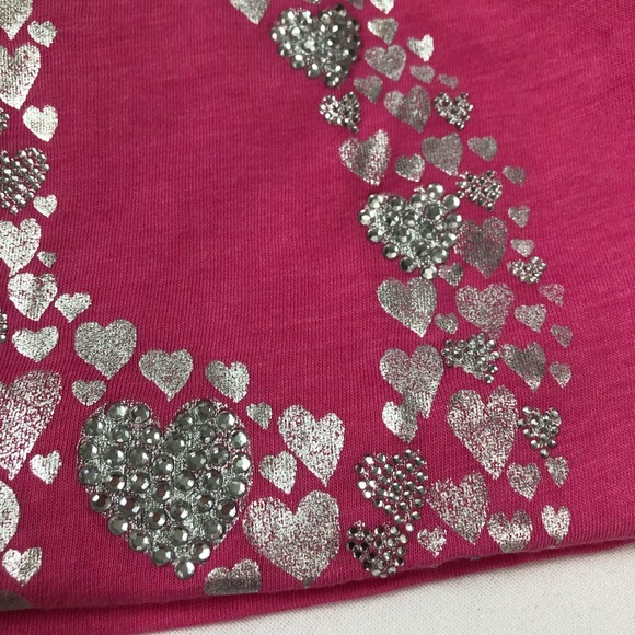 Metallic Rhinestone Peace Sign Hearts PINK Tee - Picture 6 of 6